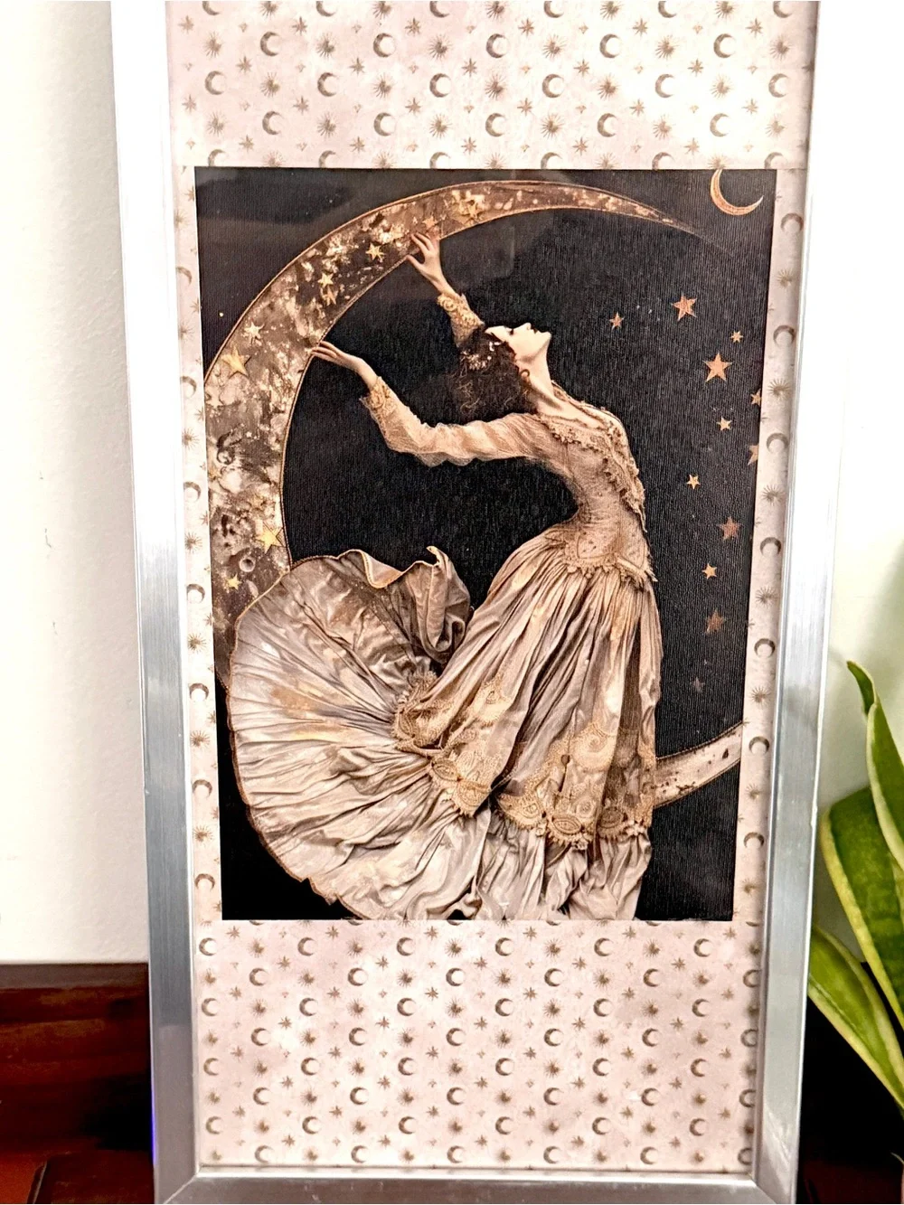 Celestial Moon Goddess Canvas Art Print Vintage Style Silver Framed Wall Art